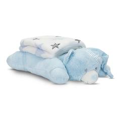 Бебешко одеяло Poffy Duo с възглавничка синьо мече 90x75 см / 45x30 см