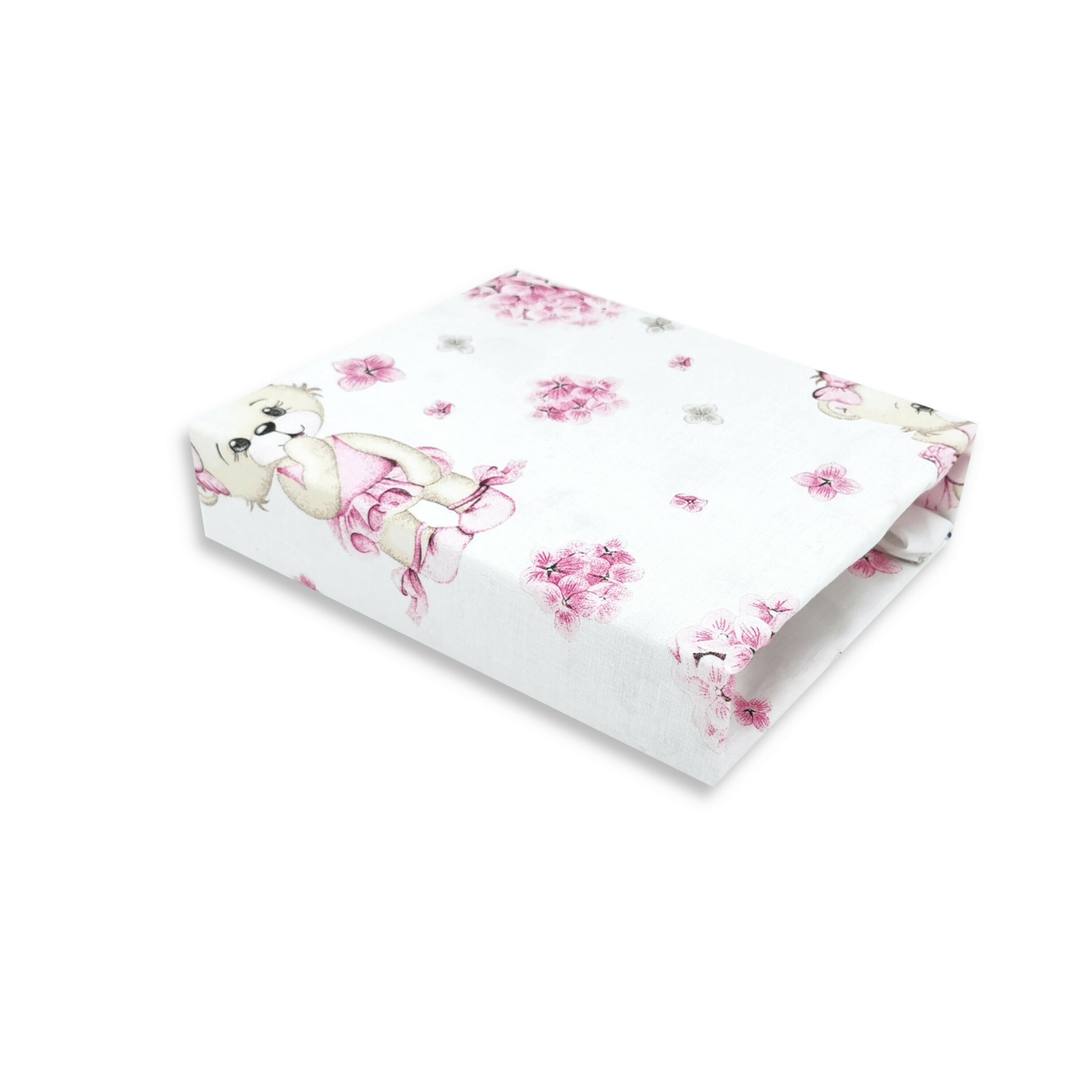 Чаршаф с ластик Little Bear Pink за кош за количка 90/50 см