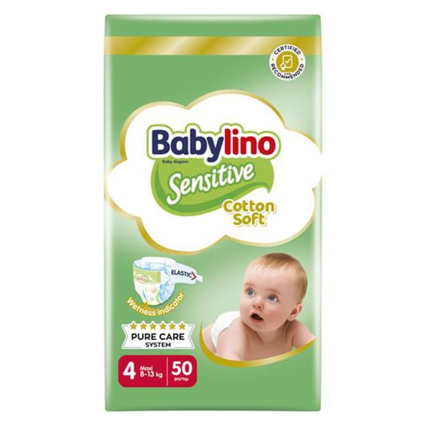 Пелени за еднократна употреба Babylino Sensitive Cotton Soft Maxi 4 8-13 кг 50 бр.