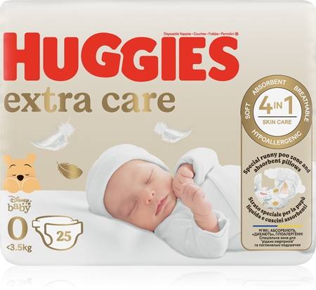 Пелени за еднократна употреба Huggies Extra Care размер 0, 25 броя