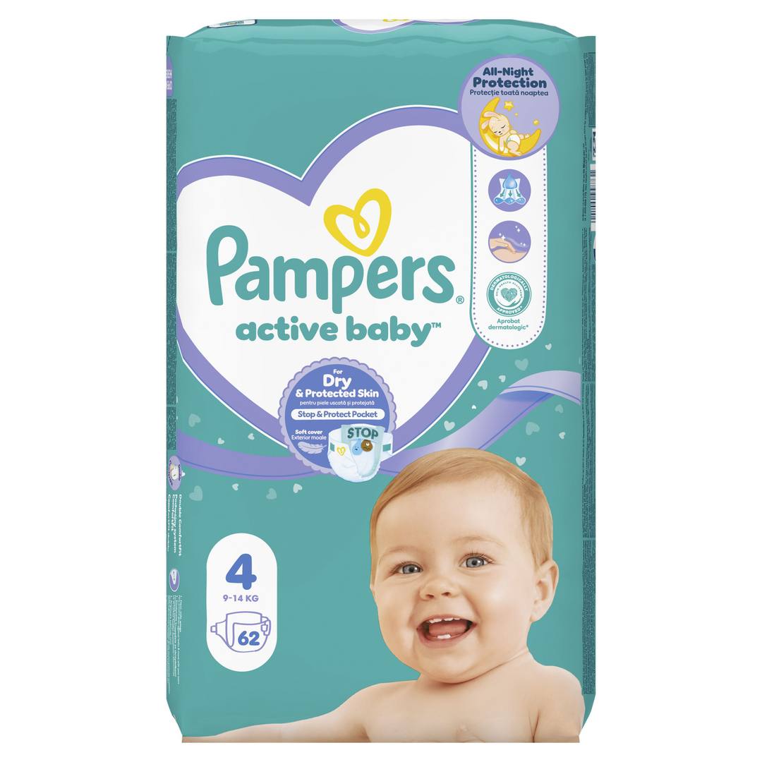 Пелени за еднократна употреба Pampers Active Baby №4 9-14 кг 62 бр