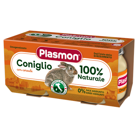 Бебешко месно пюре Plasmon Coniglio със заешко и ориз 2х80г