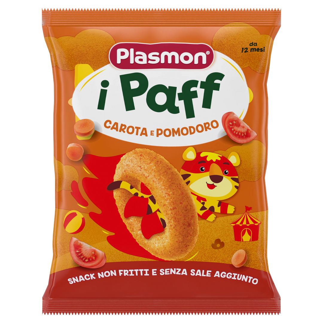 Бебешки снакс Plasmon Paff, домат и морков 15 г