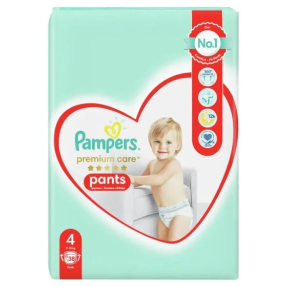 Бебешки пелени гащички Pampers Premium Care Pants размер 4 (9-15 кг) 38 броя