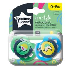 Ортодонтични залъгалки Tommee Tippee Fun Style, 0-6 м, 2 бр, птица/куче