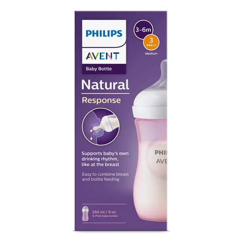 Бебешко шише Philips Avent Natural Response 260 мл 3-6м, розово