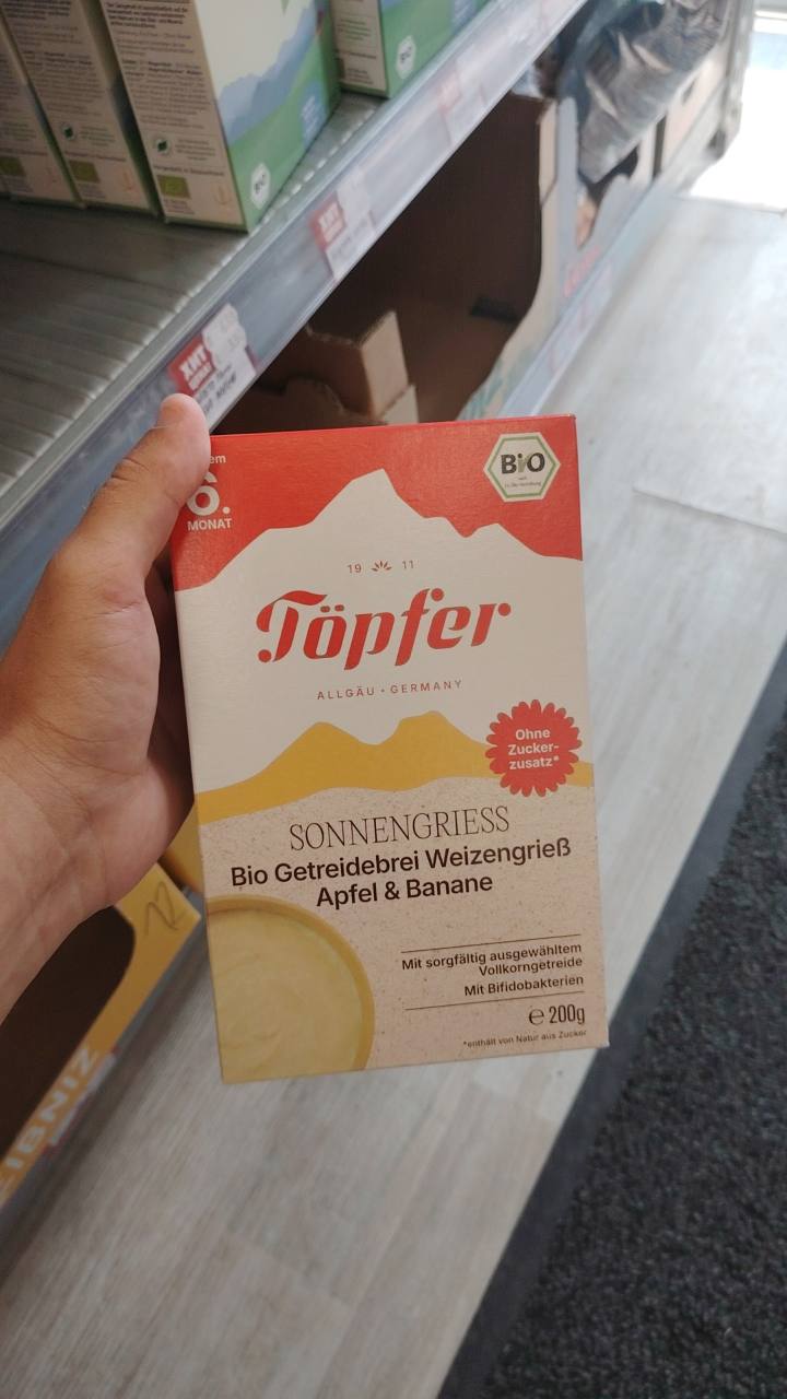 Бебешка каша Sonnengriess Bio Getreidebrei Weizengrieß Apfel & Banane 200 г