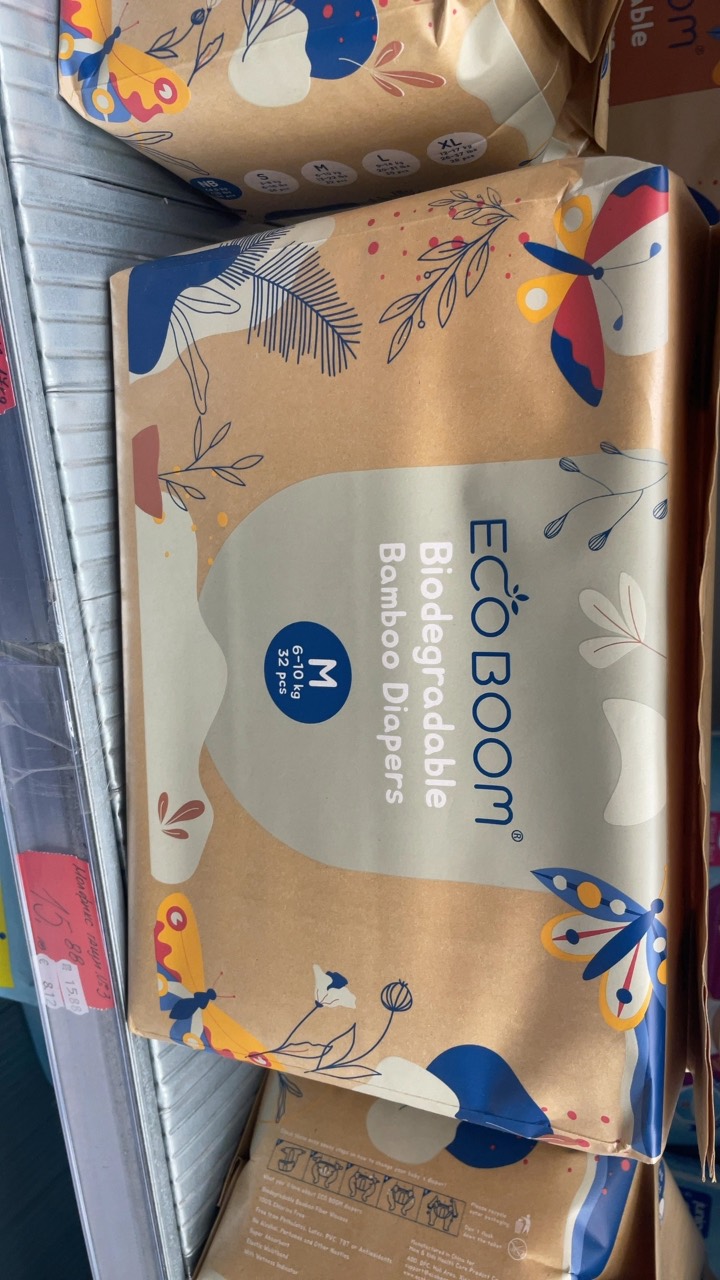 Пелени за еднократна употреба ECO BOOM Biodegradable Bamboo Diapers M 6-10 кг 32 бр