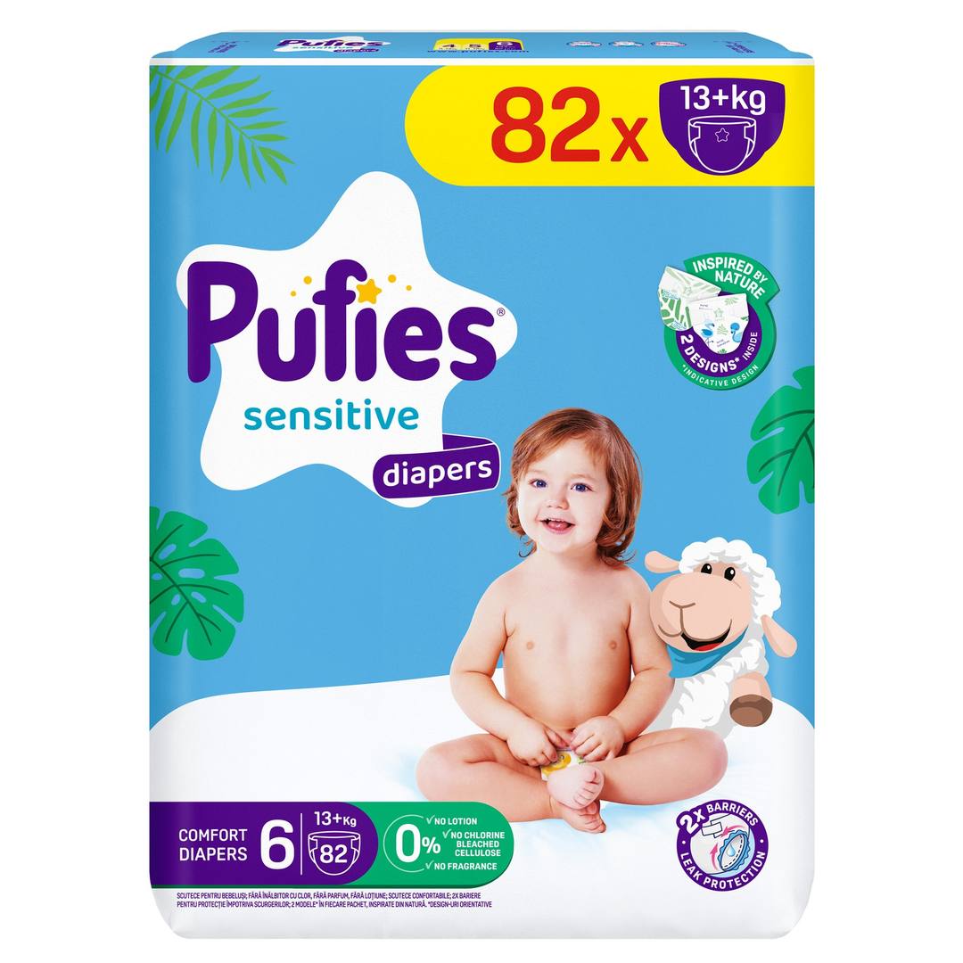 Бебешки пелени Pufies Sensitive размер 6, 13+ кг, 82 бр
