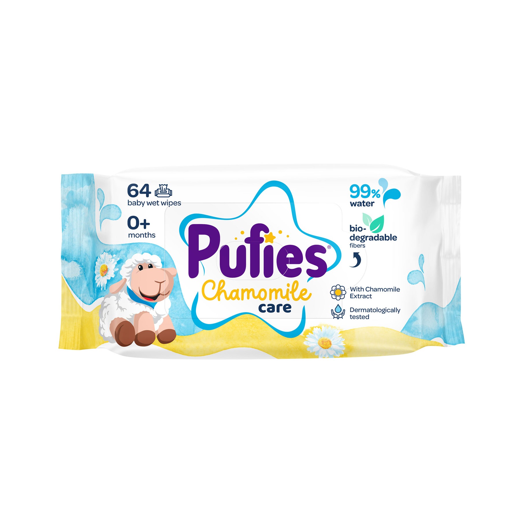 Мокри кърпички Pufies Chamomile Care 99% вода 64 бр